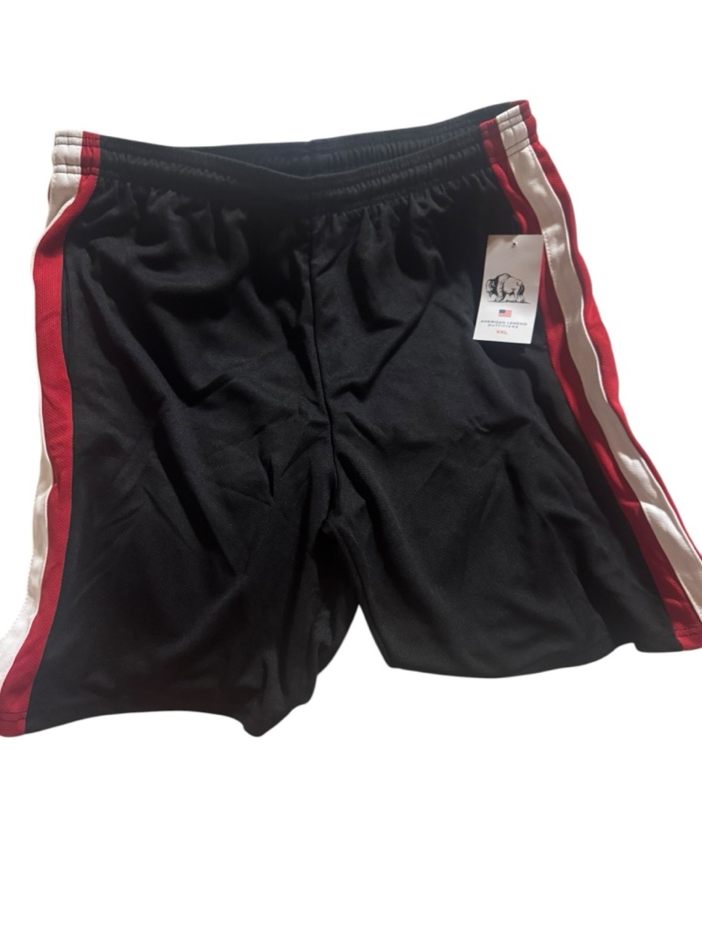 Men's Black Athletic Shorts with Red & White Side Stripes